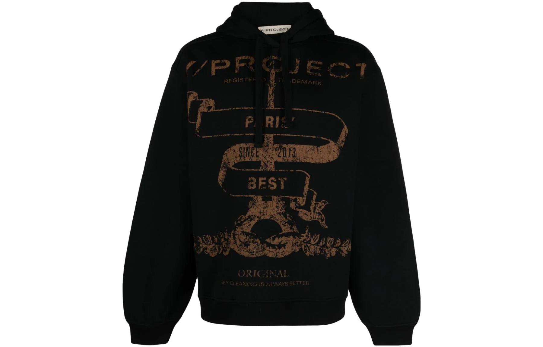 Y/Project FW23 Letter Print Drawstring Hoodie Unisex Black SWEAT56S25-BLACK
