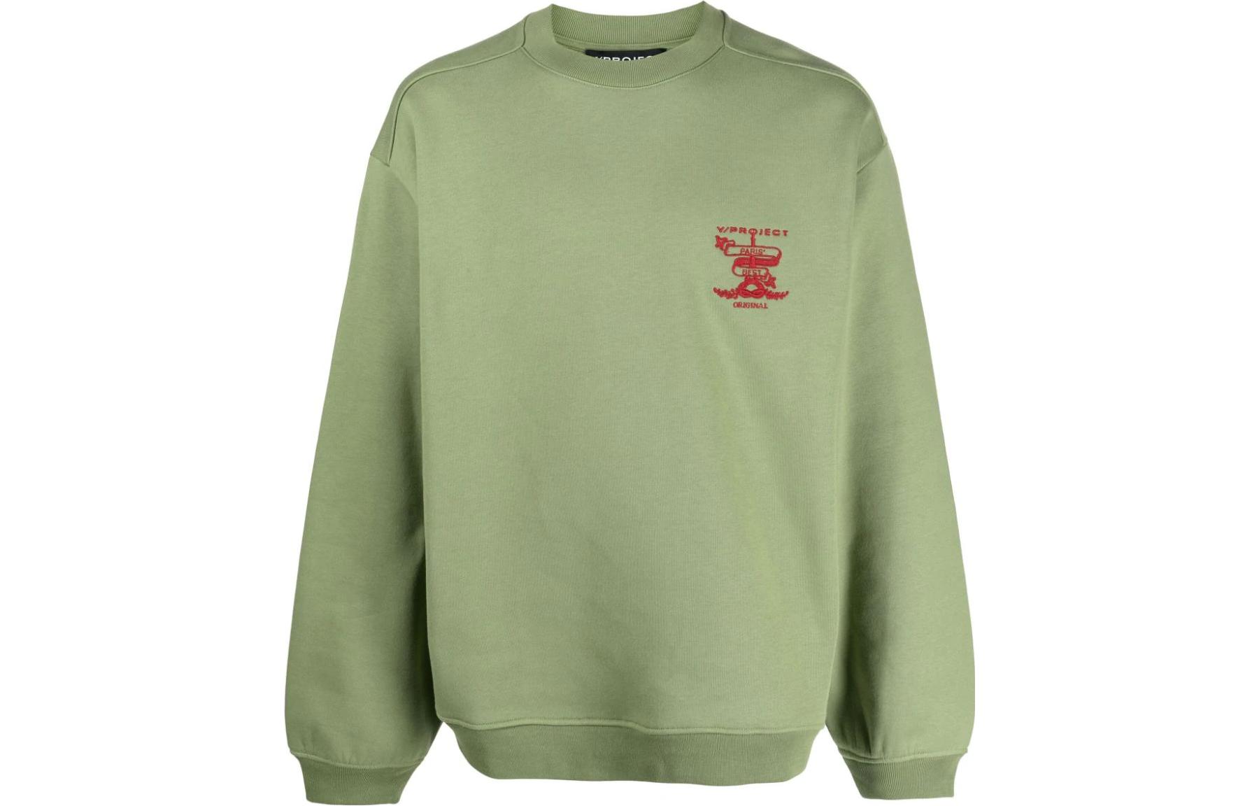 Y/Project FW23 Solid Logo Embroidered Crewneck Sweatshirt Unisex Apple Green TS77S24-GREEN