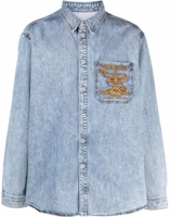 Y/Project FW23 Unisex Blue Distressed Logo Embroidered Denim Shirt. SHIRT69S25-BLUE Y/Project FW23 Unisex Blue Distressed Logo Embroidered Denim Shirt. SHIRT69S25-BLUE