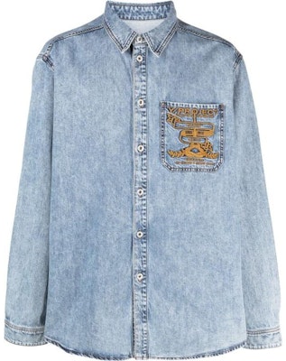 Y/Project FW23 Kemeja Denim Logo Sulam Biru Distressed Unisex. SHIRT69S25-BLUE Buy Y/Project FW23 Kemeja Denim Logo Sulam Biru Distressed Unisex. SHIRT69S25-BLUE