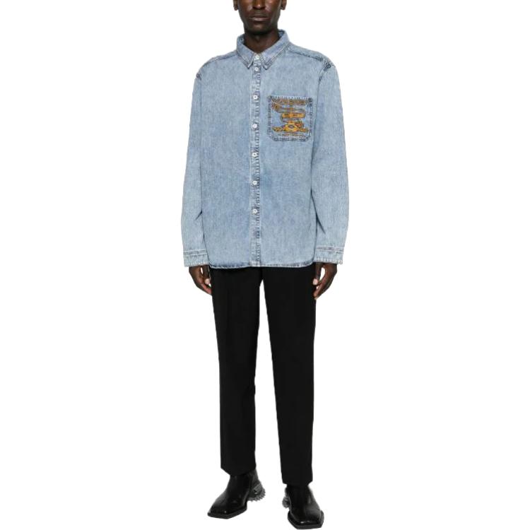 Lookbook Y/Project FW23 Kemeja Denim Logo Sulam Biru Distressed Unisex. SHIRT69S25-BLUE