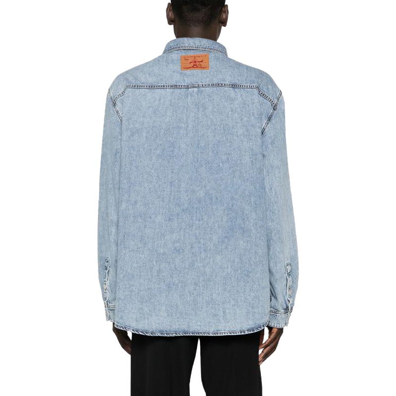 Shop Y/Project FW23 Kemeja Denim Logo Sulam Biru Distressed Unisex. SHIRT69S25-BLUE