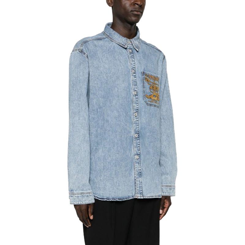 Purchase Y/Project FW23 Kemeja Denim Logo Sulam Biru Distressed Unisex. SHIRT69S25-BLUE