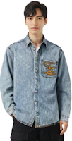 Sizing Y/Project FW23 男女藍色仿舊刺繡Logo牛仔襯衫。 SHIRT69S25-BLUE
