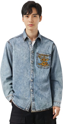 Y/Project FW23 Kemeja Denim Logo Sulam Biru Distressed Unisex. SHIRT69S25-BLUE Sizing Y/Project FW23 Kemeja Denim Logo Sulam Biru Distressed Unisex. SHIRT69S25-BLUE