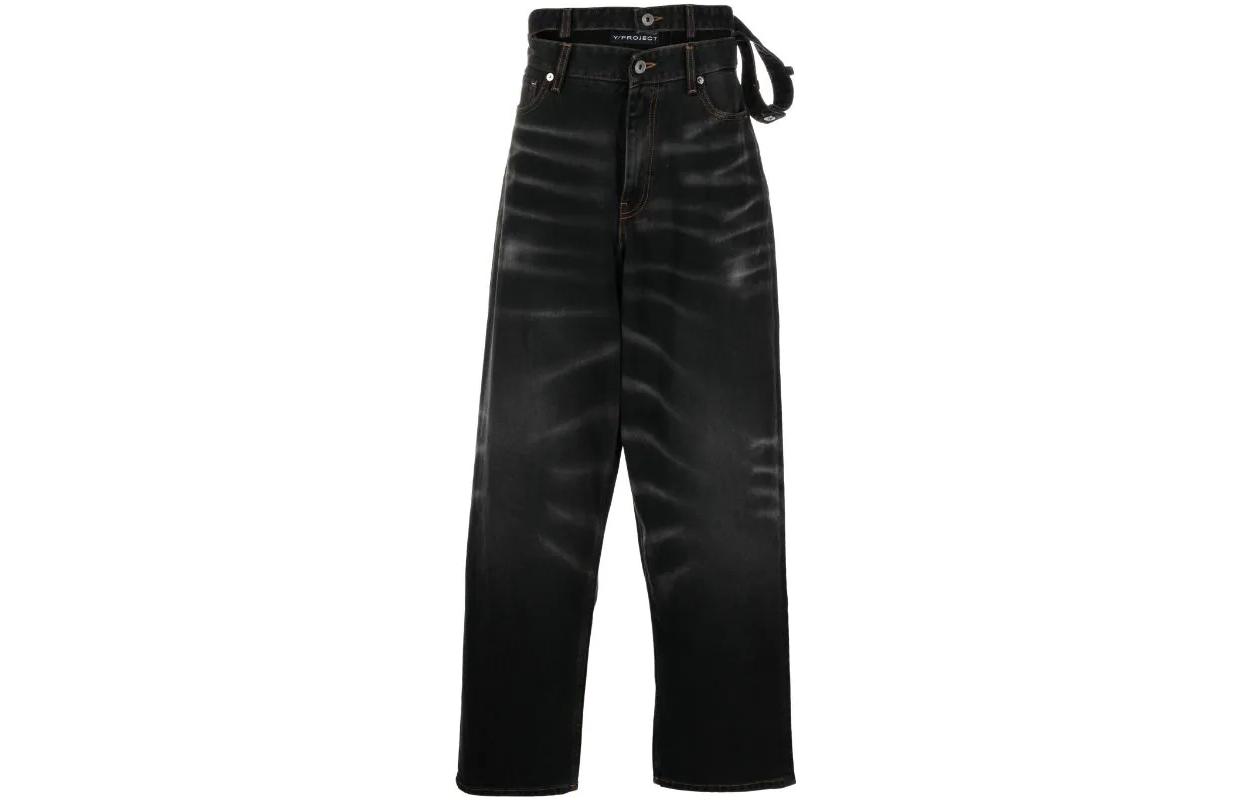 Order Y/Project FW23 Seluar Jeans Kaki Lebar Hitam Vintage Pudar Unisex JEAN48S25-BLACK