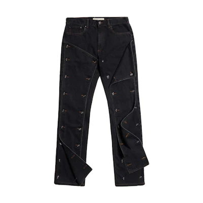 Y/Project SS23 Black Straight-Leg Denim Jeans with Button Patches. JEAN32-S24-BLAC