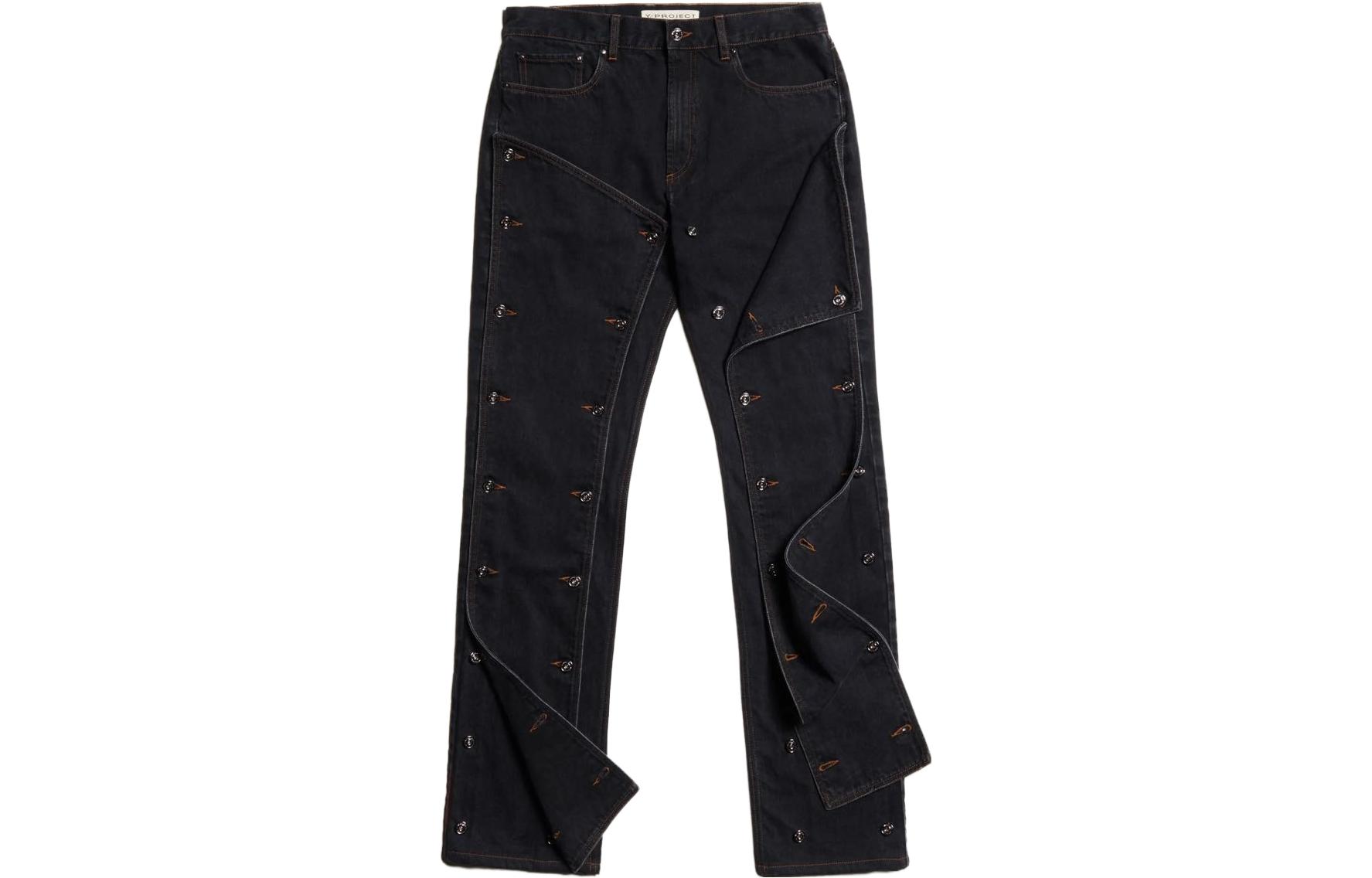 Order Y/Project SS23 Jeans Hitam Straight-Leg dengan Butang Tampal. JEAN32-S24-BLAC