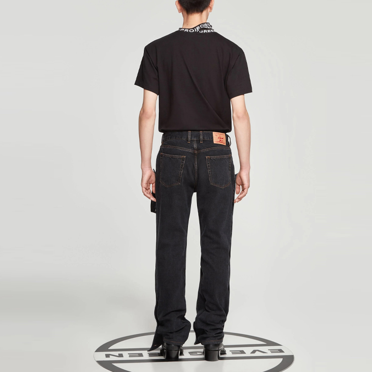 Shop Y/Project SS23 Jeans Hitam Straight-Leg dengan Butang Tampal. JEAN32-S24-BLAC