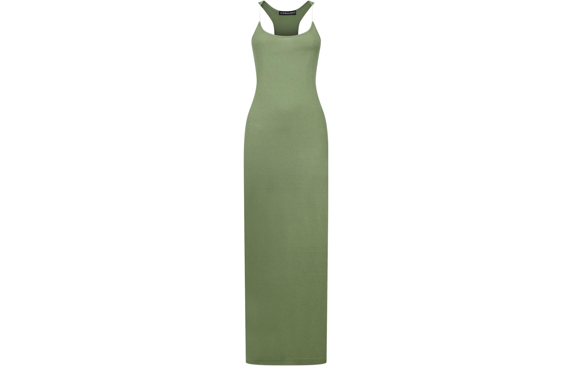 Y/Project SS23 Green Slim-Fit Sleeveless Spaghetti Strap Dress. WTSDRESS62-OLIV
