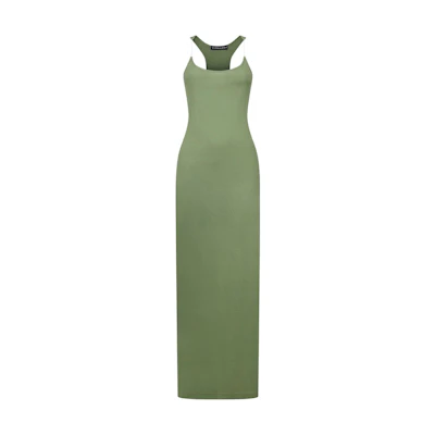 Y/Project SS23 Green Slim-Fit Sleeveless Spaghetti Strap Dress. WTSDRESS62-OLIV