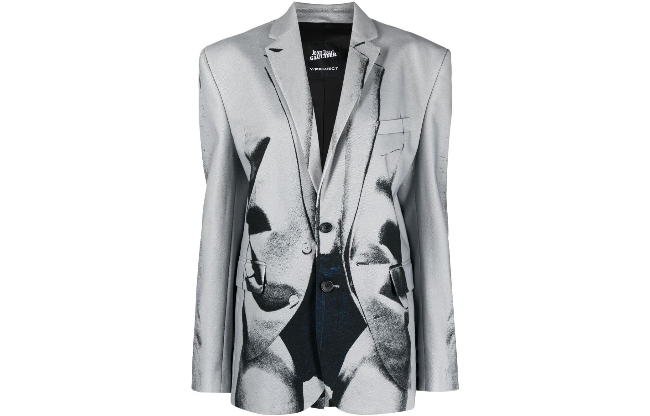 Y/Project x Jean Paul Gaultier Collab Gray All-Over Print Loose Blazer  Jacket YPJPGBLAZ2-S24