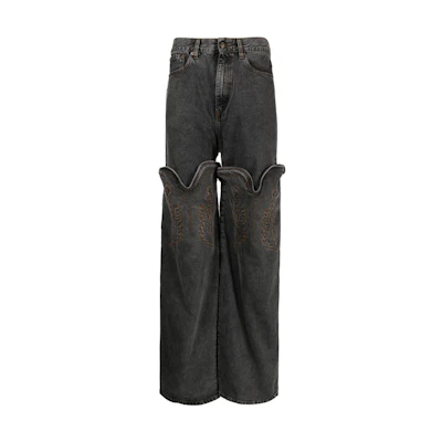 Y/Project YProject Black Straight-Leg Jeans with Geometric Zipper & Multi-Pocket Design JEAN36S25-BLACK