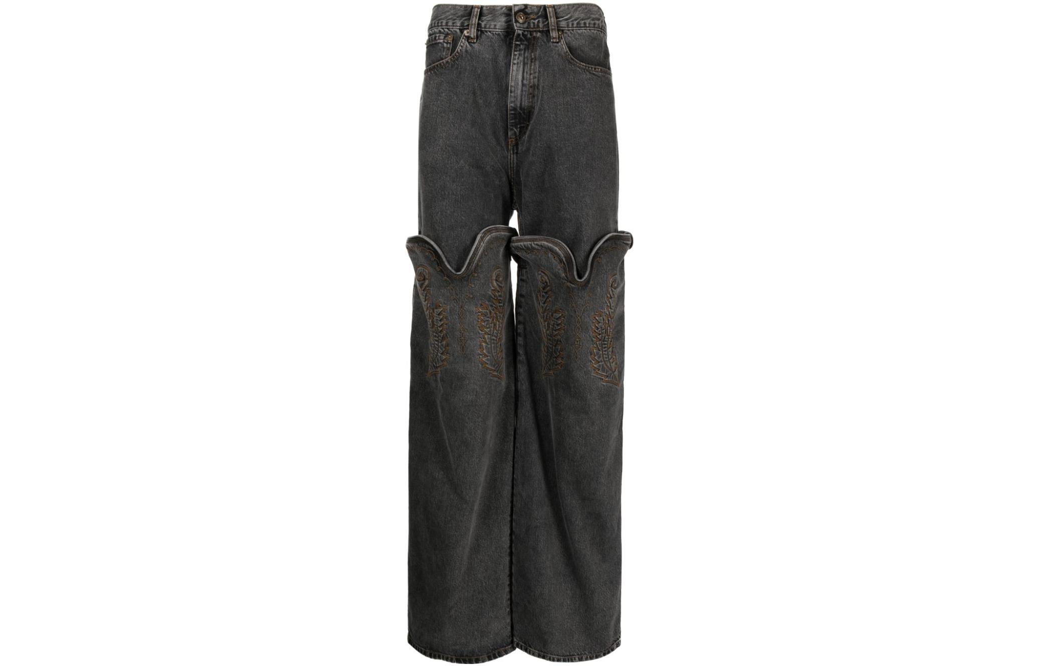 Order Y/Project YProject Jeans Hitam Potongan Lurus dengan Rekaan Zip Geometri & Multi-Poket. JEAN36S25-BLACK