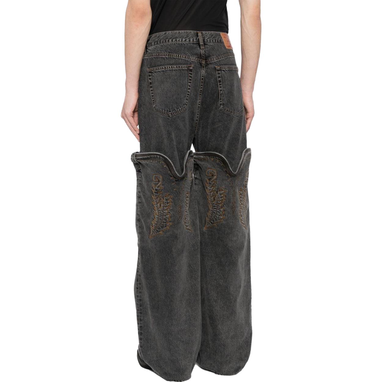 Purchase Y/Project YProject Jeans Hitam Potongan Lurus dengan Rekaan Zip Geometri & Multi-Poket. JEAN36S25-BLACK