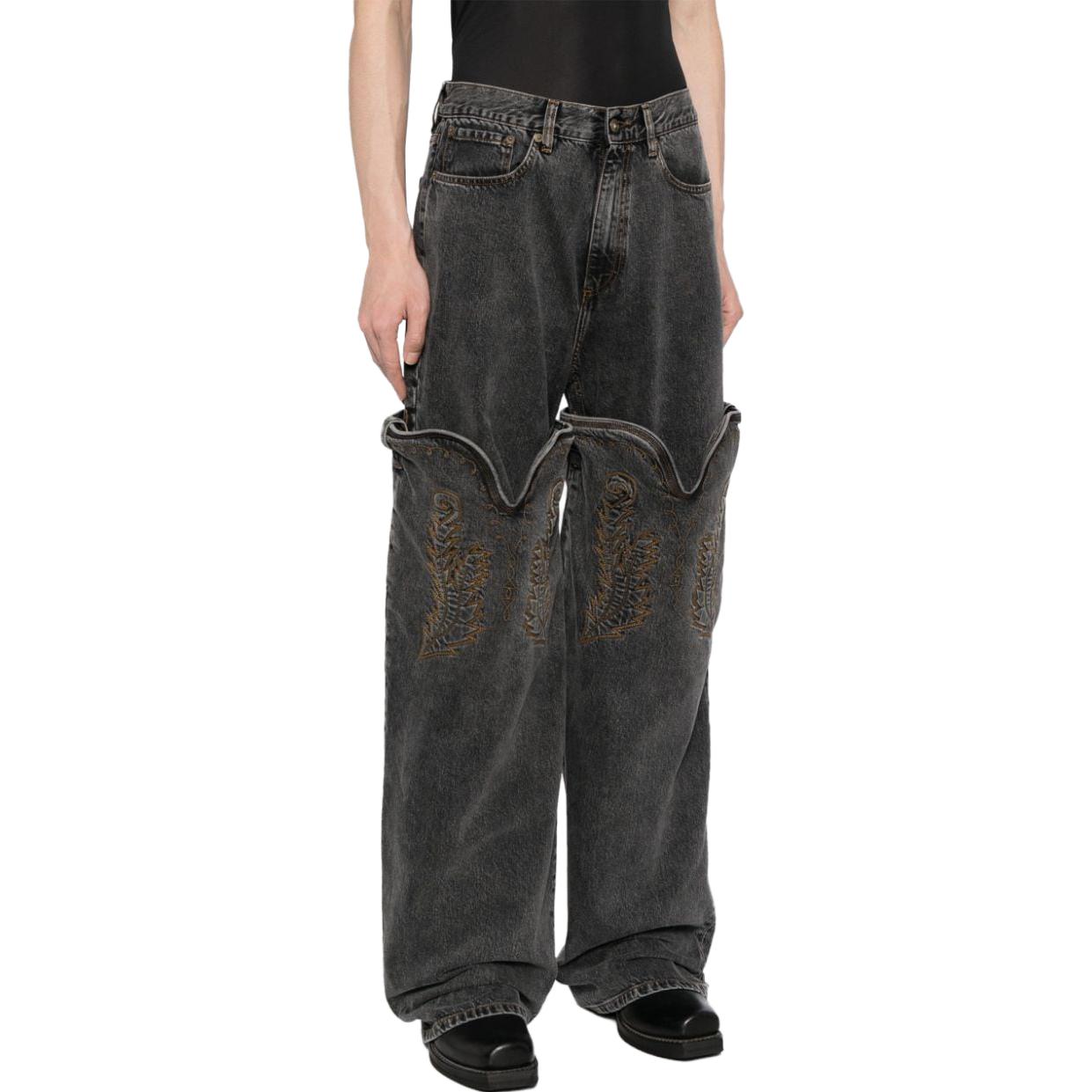 Details for Y/Project YProject Jeans Hitam Potongan Lurus dengan Rekaan Zip Geometri & Multi-Poket. JEAN36S25-BLACK