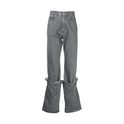 Y/Project YProject Grey Straight-Leg Jeans with Embroidery and Button Closure. JEAN35S23