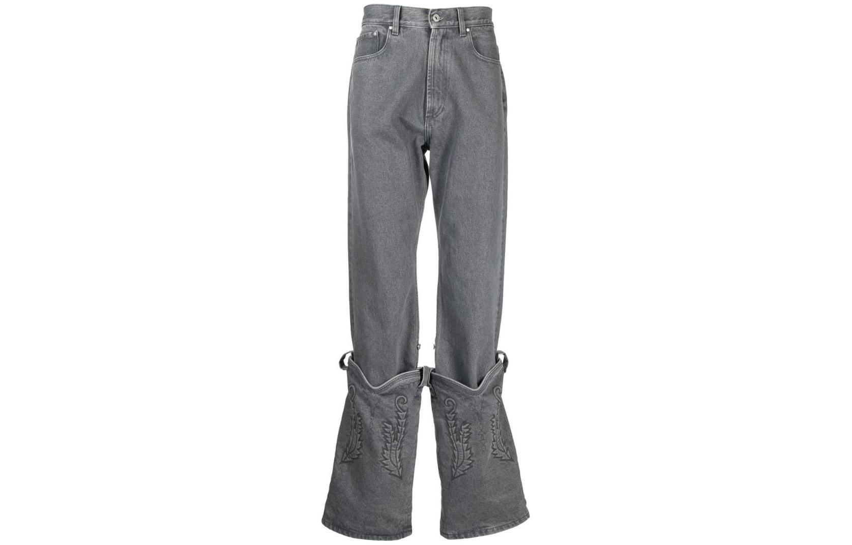 Order Y/Project YProject Jeans Kelabu Lurus dengan Sulaman dan Butang. JEAN35S23