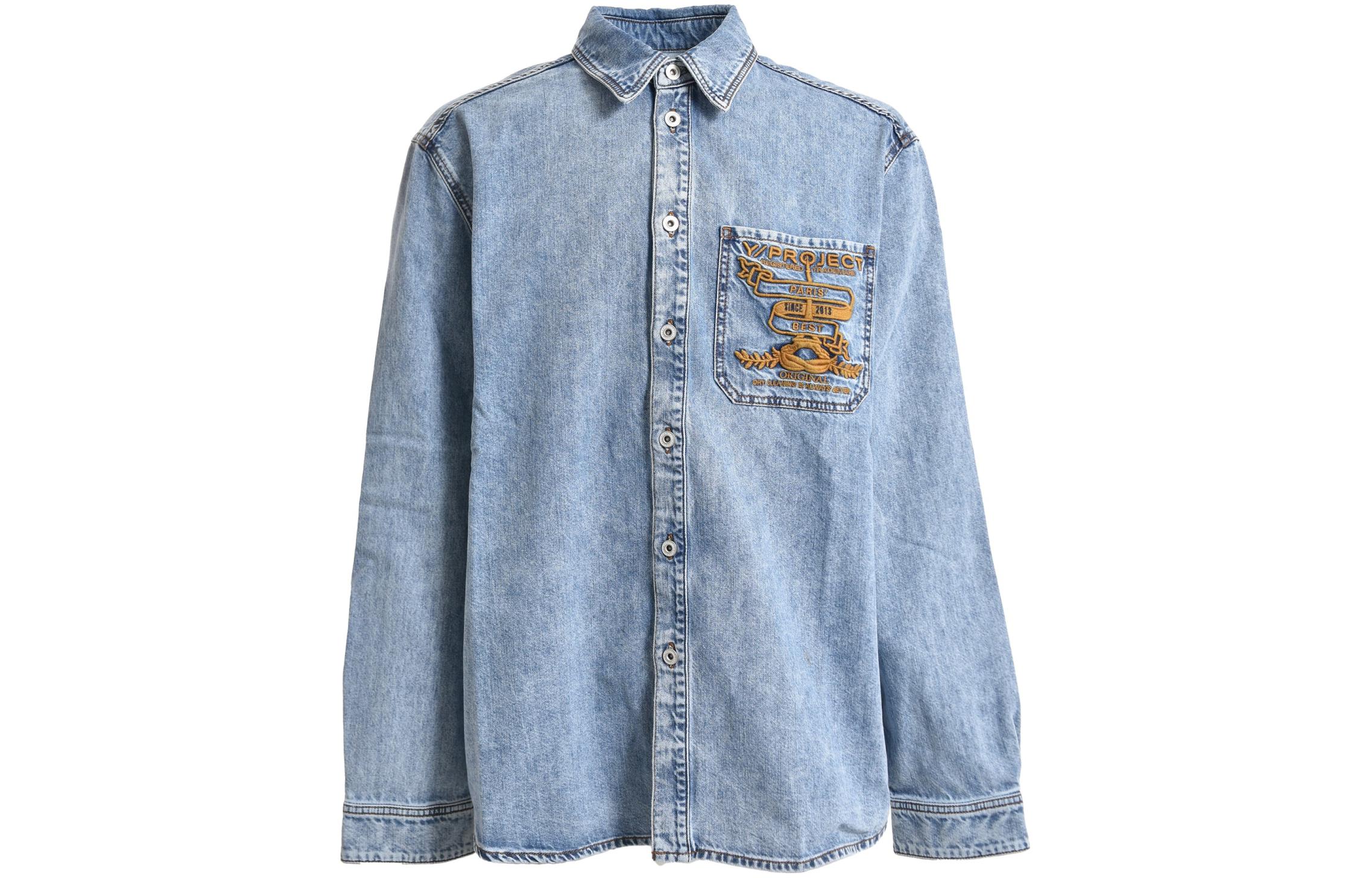Y/Project YProject Blue Letter Logo Denim Jacket with Notched Collar SHIRT69S5H2SBLU