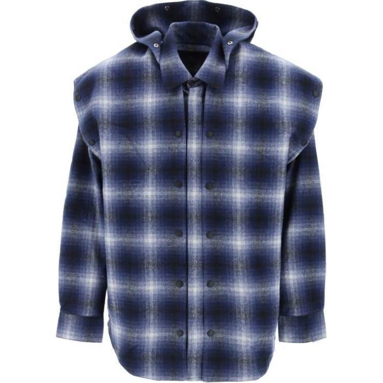 Y/Project YProject Blue Plaid Print Hooded Oversized Button-Up Jacket Unisex 201SI006F482-BLGRY