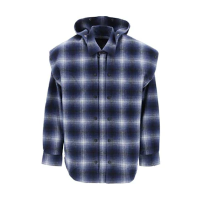 Y/Project YProject Blue Plaid Print Hooded Oversized Button-Up Jacket Unisex 201SI006F482-BLGRY