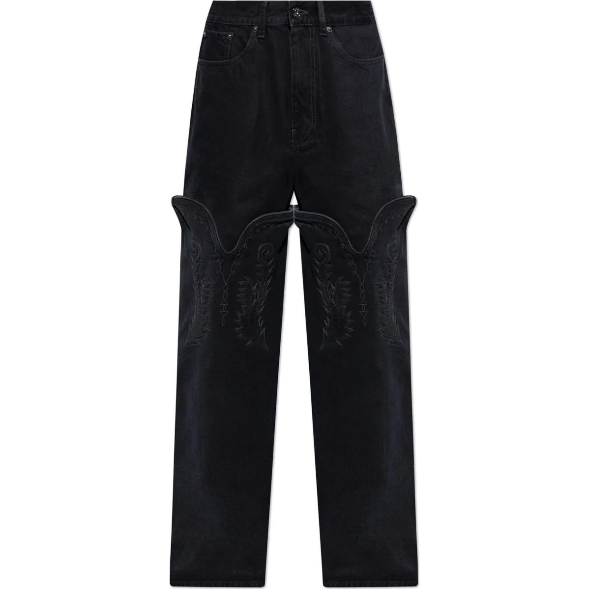 Y/Project YProject Faded Embroidery Mid-Rise Black Denim Jeans - Men. 207PA010-D51