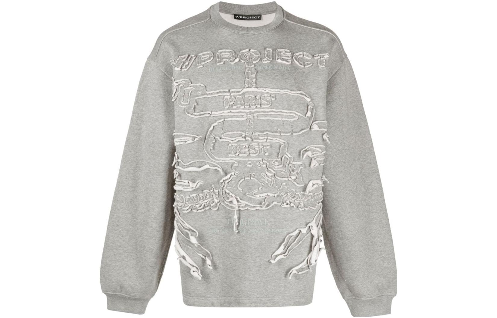 Y/Project YProject FW23 Unisex Vintage Embroidered Letter Pullover Crewneck Sweater SWEAT54S25-GREY