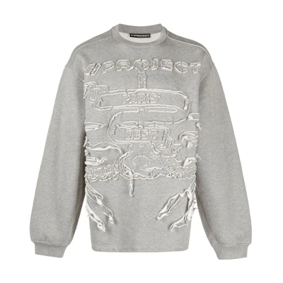 Y/Project YProject FW23 Unisex Vintage Embroidered Letter Pullover Crewneck Sweater SWEAT54S25-GREY