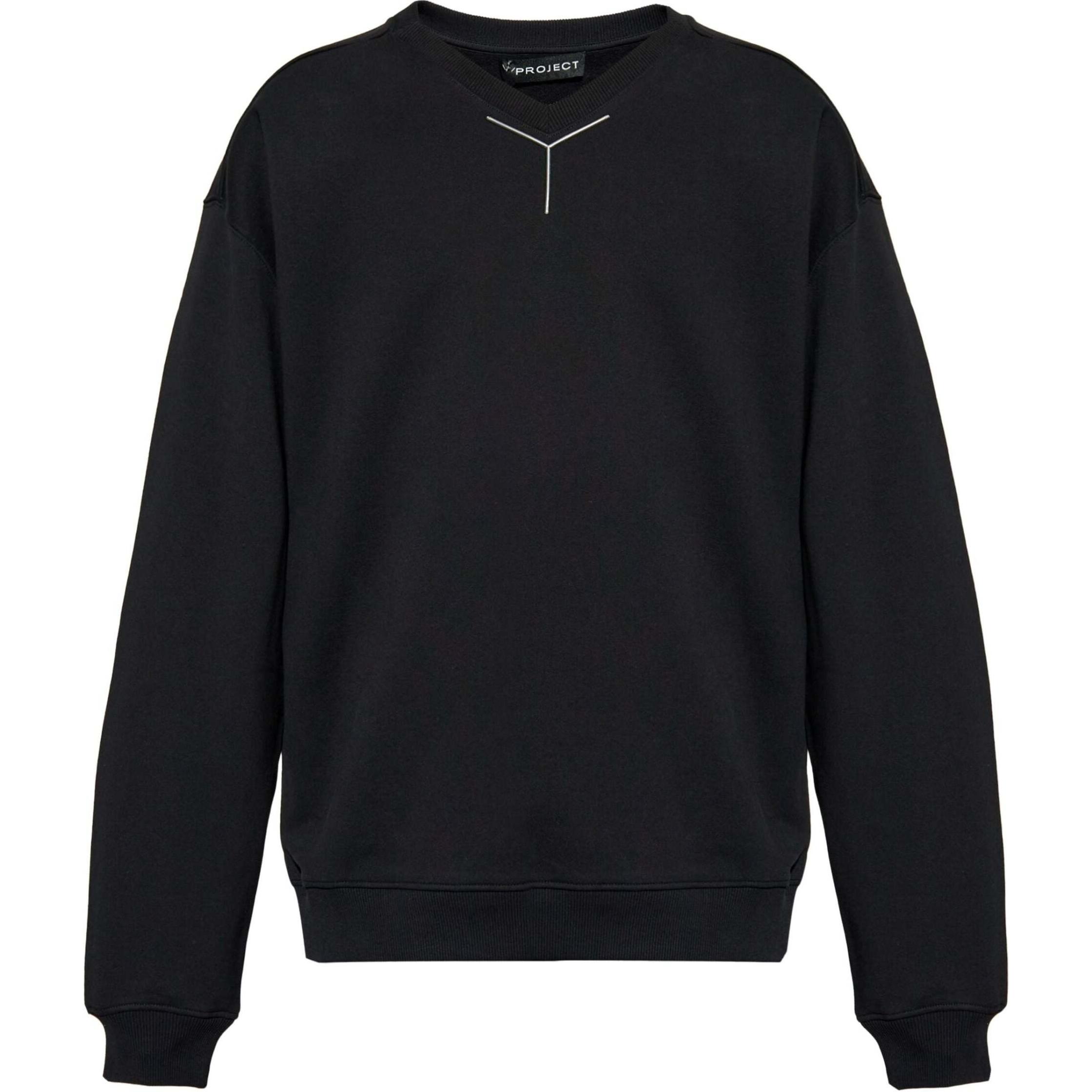 Order Y/Project FW24 Baju Sweatshirt Hitam V-Leher Logo Oversized. 204SH004J148-BLACK