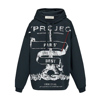 Y/Project YProject FW24 Oversized Graphic Hoodie Long Sleeve in Dark Green. 204SH002J132-GREEN