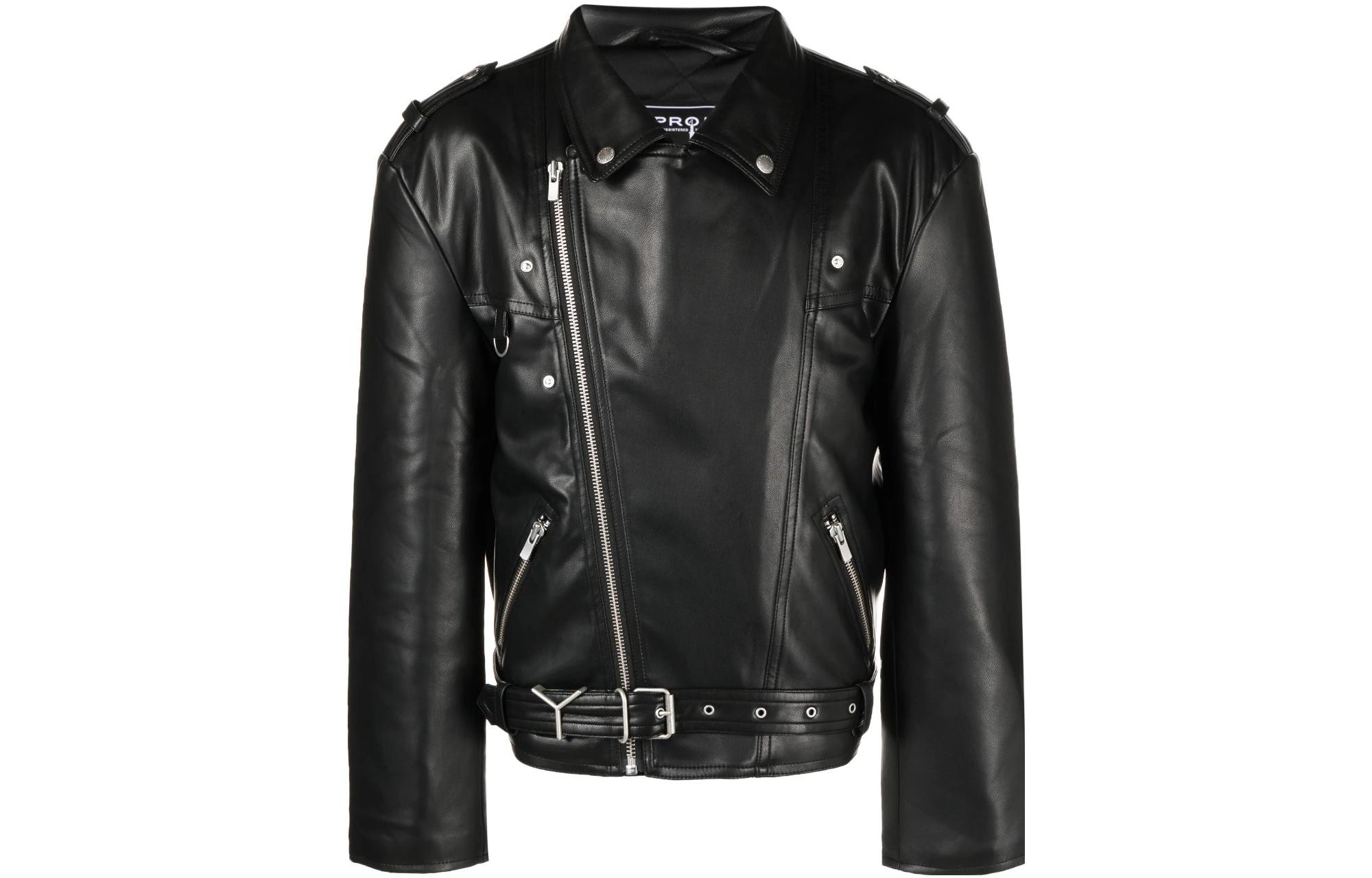 Y/Project YProject Large Collar Zip-Up Leather Jacket Long Sleeve Unisex JACK95S24-BLACK