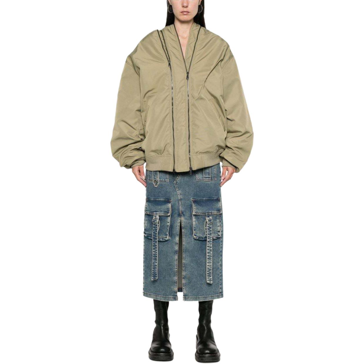 Shop Y/Project YProject SS24 Jaket Bomber Asimetris Unisex Beige Gelap 203JA002-GREEN