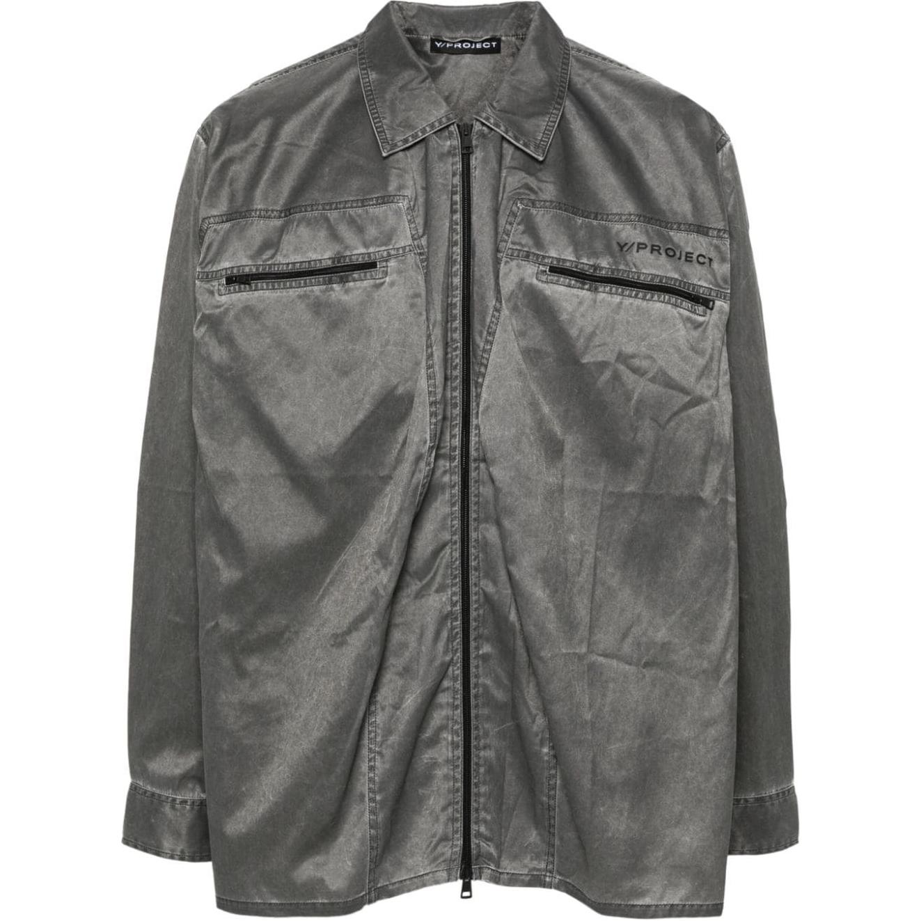 Y/Project YProject SS24 Black Solid Zip-Up Wrinkle Collar Jacket 203SI001-BLACK