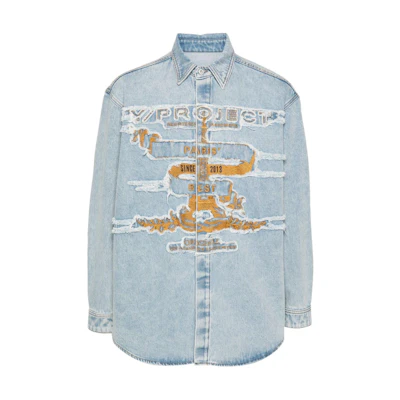 Y/Project YProject SS24 Distressed Button-Up Denim Jacket Ice Blue Unisex 207SI002-BLUE