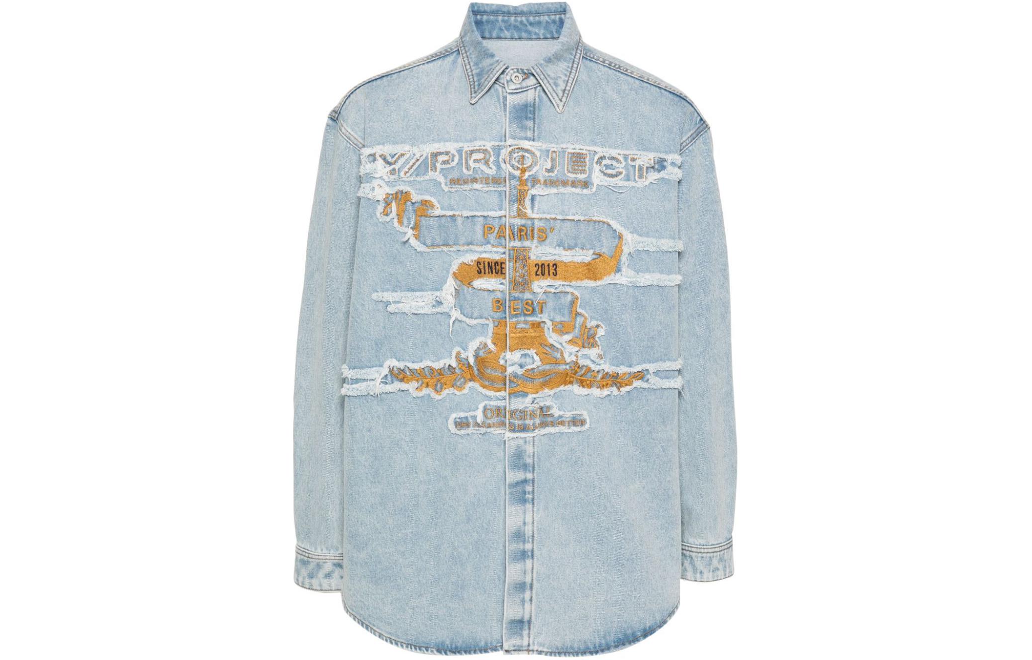 Order Y/Project Jaket Denim Jeans Butang Rosak SS24 Biru Ais Uniseks 207SI002-BLUE