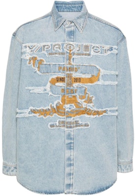 Y/Project Jaket Denim Jeans Butang Rosak SS24 Biru Ais Uniseks 207SI002-BLUE Order Y/Project Jaket Denim Jeans Butang Rosak SS24 Biru Ais Uniseks 207SI002-BLUE