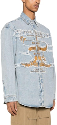 Y/Project Jaket Denim Jeans Butang Rosak SS24 Biru Ais Uniseks 207SI002-BLUE Shop Y/Project Jaket Denim Jeans Butang Rosak SS24 Biru Ais Uniseks 207SI002-BLUE