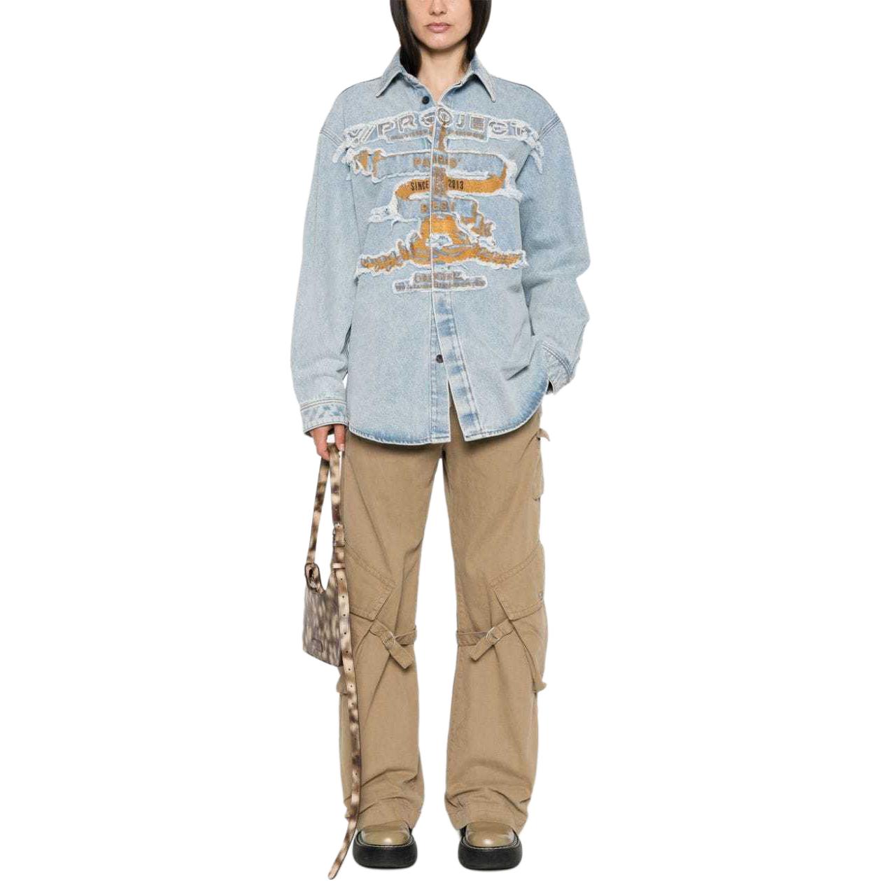Purchase Y/Project Jaket Denim Jeans Butang Rosak SS24 Biru Ais Uniseks 207SI002-BLUE