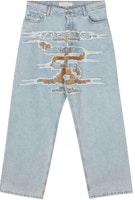 Y/Project YProject SS24 Ice Blue Logo Appliqué Wide-Leg Jeans Unisex Comfortable Fit 207PA005-BLUE Y/Project YProject SS24 Ice Blue Logo Appliqué Wide-Leg Jeans Unisex Comfortable Fit 207PA005-BLUE