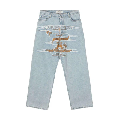 Y/Project YProject SS24 Ice Blue Logo Appliqué Wide-Leg Jeans Unisex Comfortable Fit 207PA005-BLUE