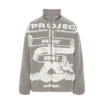 Y/Project YProject SS24 Patterned Jacquard Zipper High-Neck Fleece Jacket Unisex Grey. 209JA001-GREY