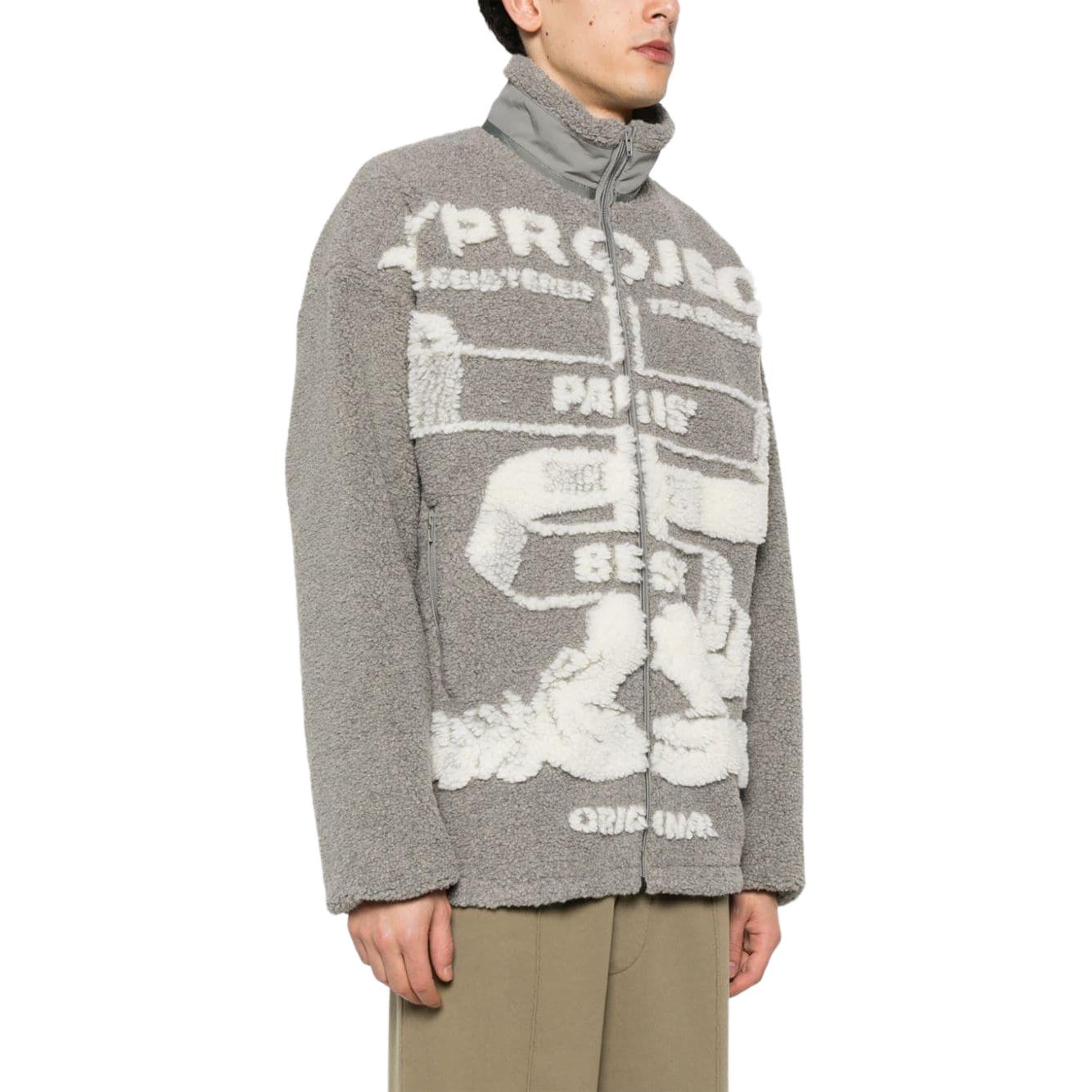 Shop Y/Project SS24 Jaket Fleece Kelabu Leher-Tinggi Corak Jacquard Unisex. 209JA001-GREY