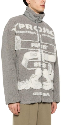 Y/Project SS24 Jaket Fleece Kelabu Leher-Tinggi Corak Jacquard Unisex. 209JA001-GREY Shop Y/Project SS24 Jaket Fleece Kelabu Leher-Tinggi Corak Jacquard Unisex. 209JA001-GREY