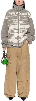 Y/Project SS24 Jaket Fleece Kelabu Leher-Tinggi Corak Jacquard Unisex. 209JA001-GREY Details for Y/Project SS24 Jaket Fleece Kelabu Leher-Tinggi Corak Jacquard Unisex. 209JA001-GREY