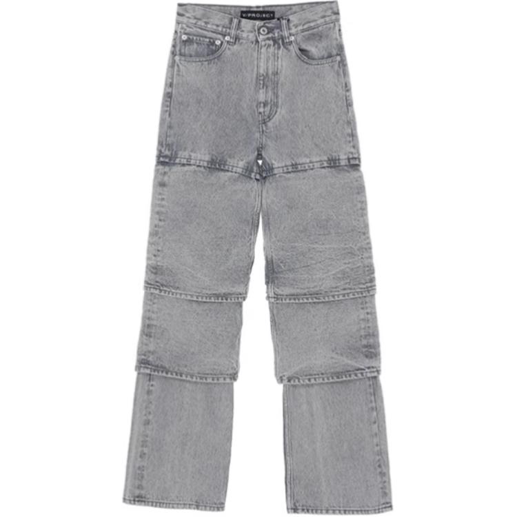 Y/Project YProject SS24 Straight Cut Asymmetrical Denim Jeans Unisex Light Gray 207PA011D40