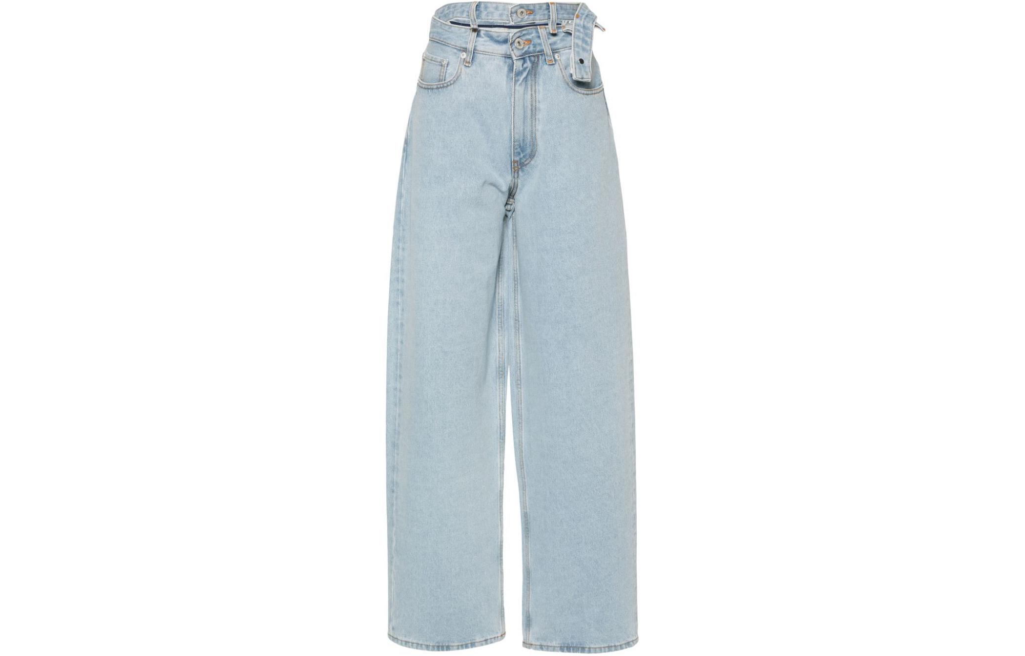 Order Y/Project YProject SS24 Unisex Jeans Pinggang Tinggi Wide-Leg 5-Poket Biru Ais 207PA007-BLUE