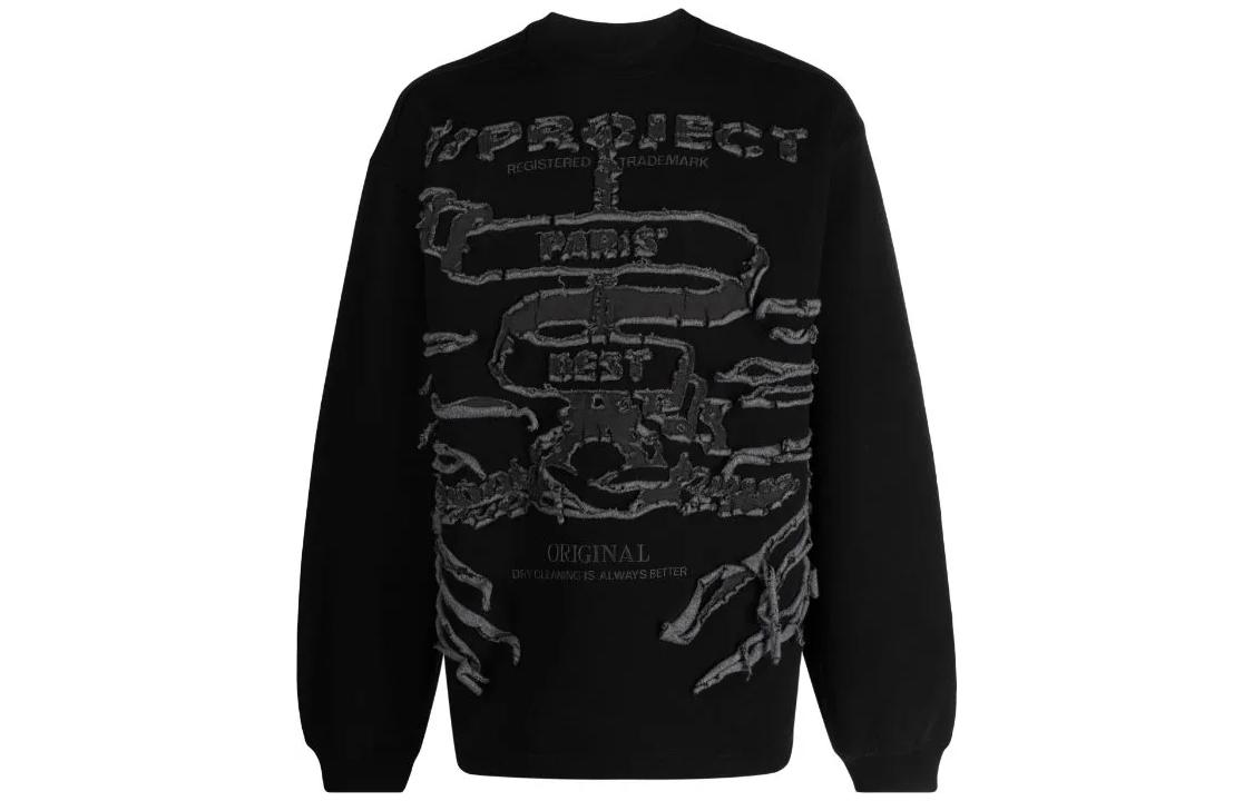 Y/Project YProject Vintage Letter Embroidery Crewneck Long Sleeve Sweatshirt Unisex SWEAT54S25-BLACK