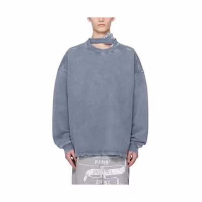 Y/Project YProject Washed Effect Fleece Pullover Oversized Sweatshirt Blue - 241893M204003