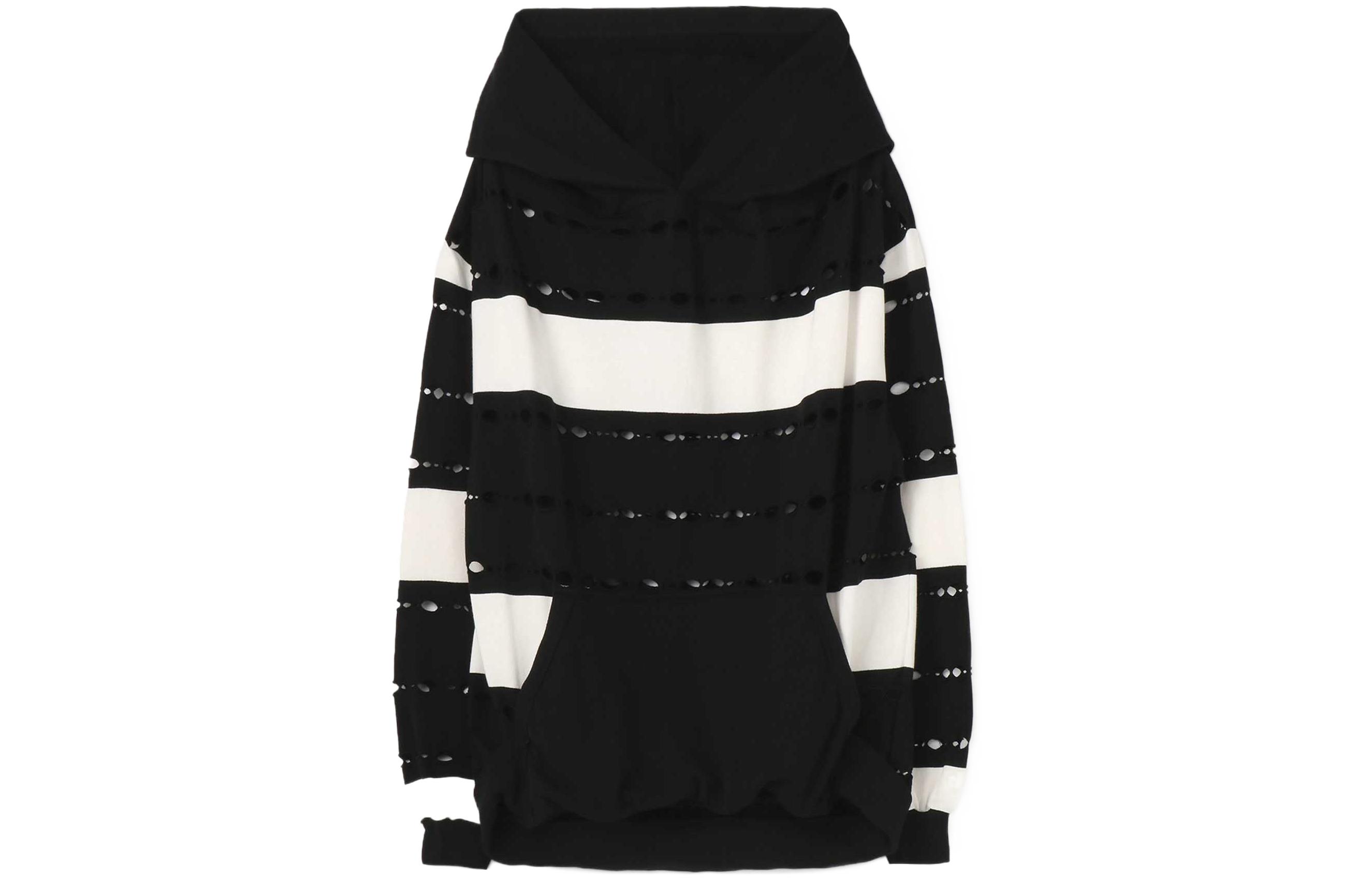 Y's SS22 Striped Colorblock Pullover Hoodie Unisex Black/White by Yohji Yamamoto GG-T08-027-1