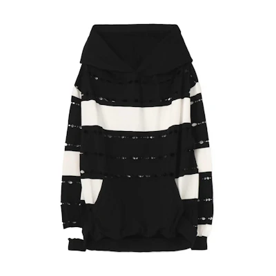 Y's SS22 Striped Colorblock Pullover Hoodie Unisex Black/White by Yohji Yamamoto GG-T08-027-1